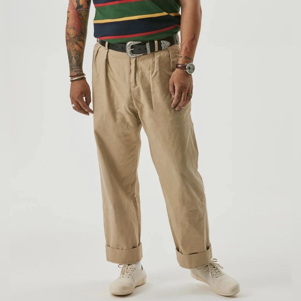 1930s IVY Style Double Pleated Chino Academia Trousers Khaki OLD MONEY UNISEX - Picture 8 of 15